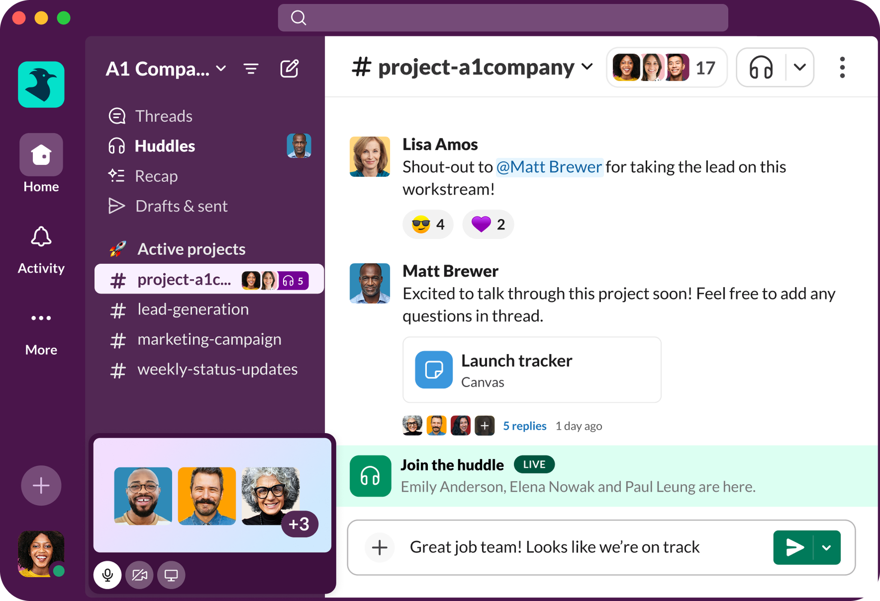A Slack channel where the team is talking